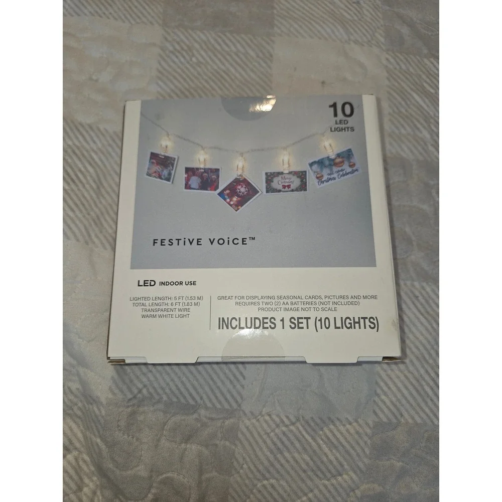 Festive Voice LED Clear Clip Lights 10 Count Battery Operated Warm White 6ft